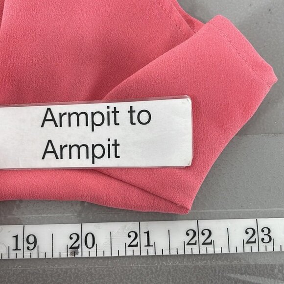 Ann Taylor Blouse V-Neck Synched Shoulders Bubble Gum Pink Size Large L - Picture 13 of 16